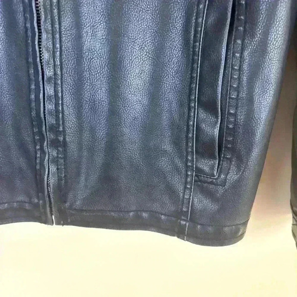 Guess Men Black Faux Leather Double Zip Hooded Coat Moto Bomber Jacket Size S - Picture 5 of 16